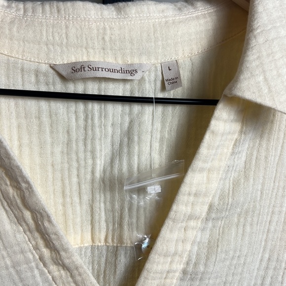 NWOT Soft Surroundings Cream 100% Cotton Collared Tunic Long Sleeve Size Large - Picture 3 of 5